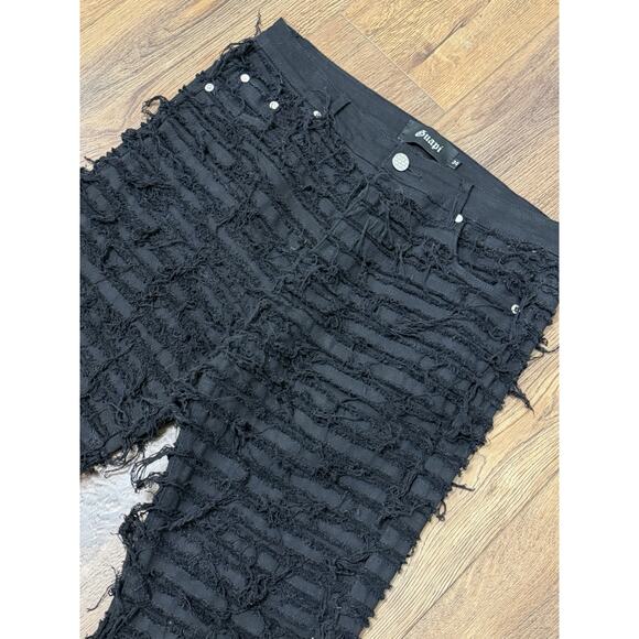 Guapi Pants Mens 34 X 38 Black Distressed Shredded Textured Streetwear Unique - Picture 2 of 4
